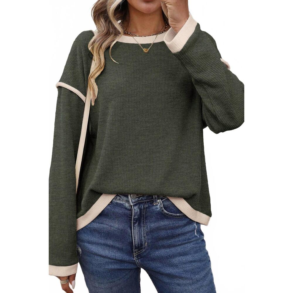 NEW SHEWIN knit with contrast trim top - plus in olive green